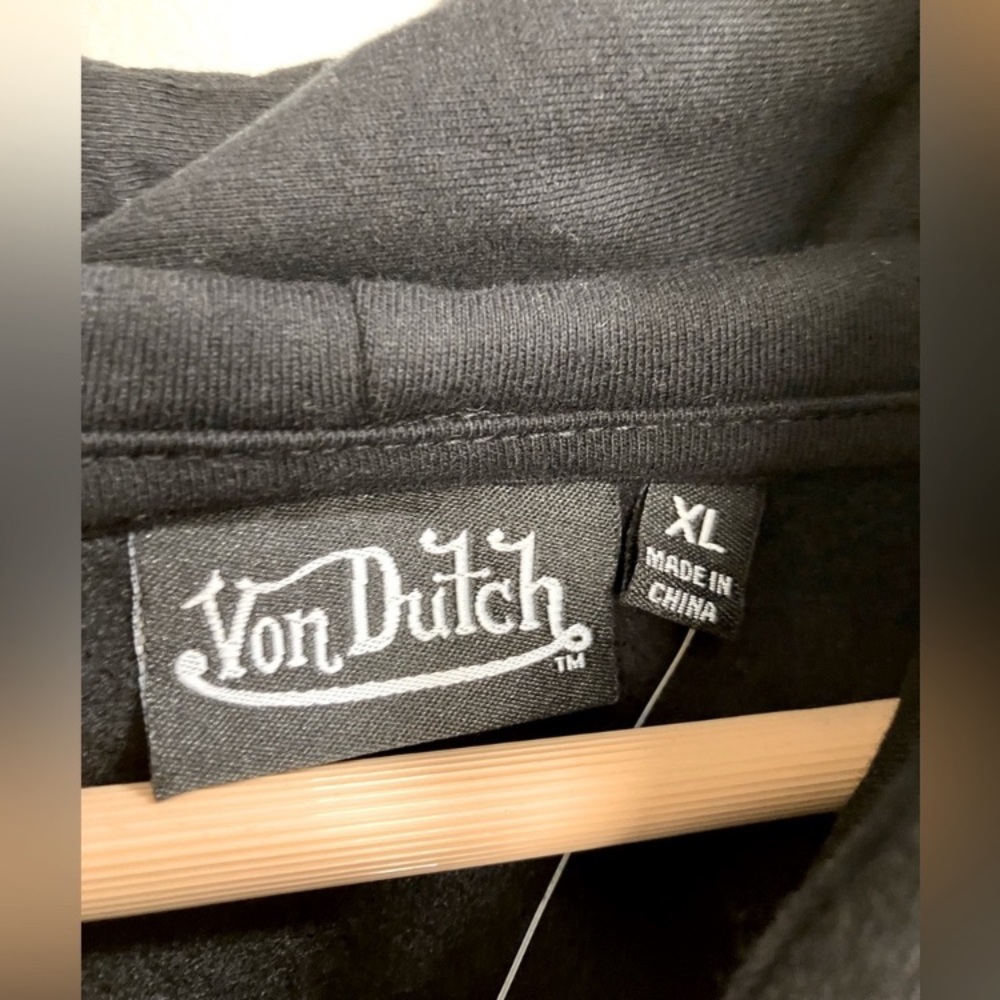 Von Dutch Rhinestone Cropped Hoodie | Black | NWT | Oversized | Y2K | Size XL - Picture 4 of 8